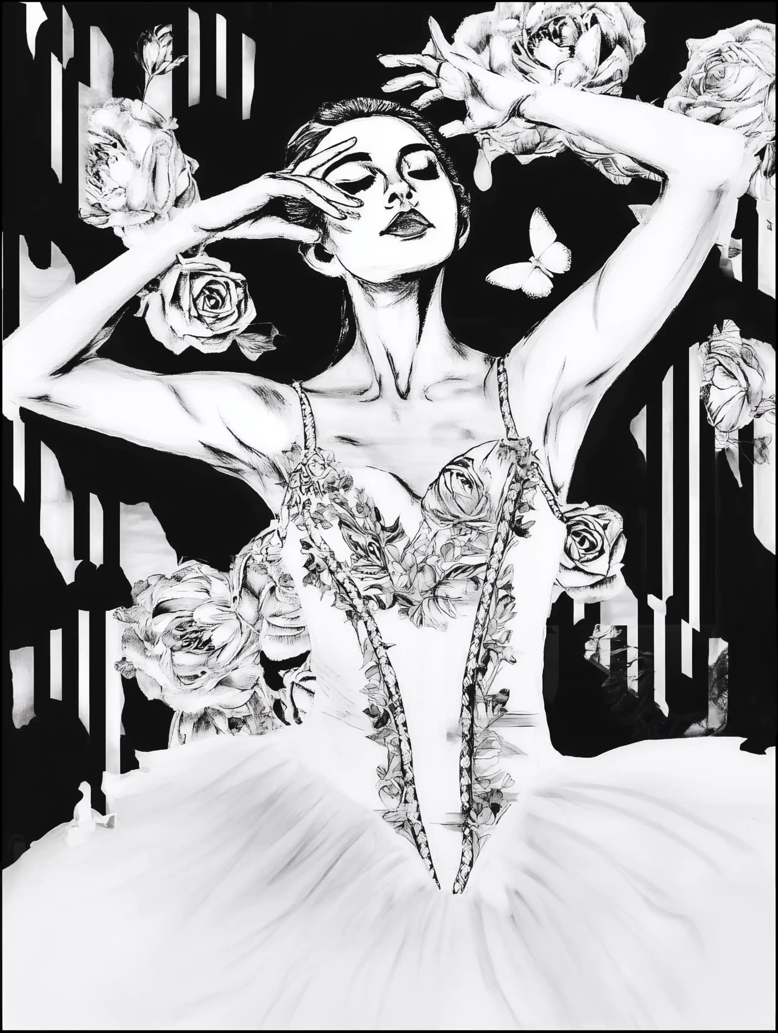 Free ballerina coloring page for adults featuring classic ballerina